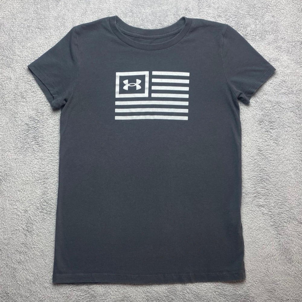Under Armour T-Shirt Womens XS Freedom Flag Black Gray Graphic Tee American Flag
